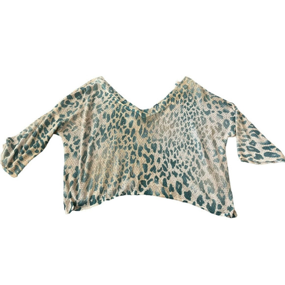 POL Top Womens Small Pullover Lightweight Sweater Cheetah Top Cropped 3/4 Shirt - Picture 1 of 8